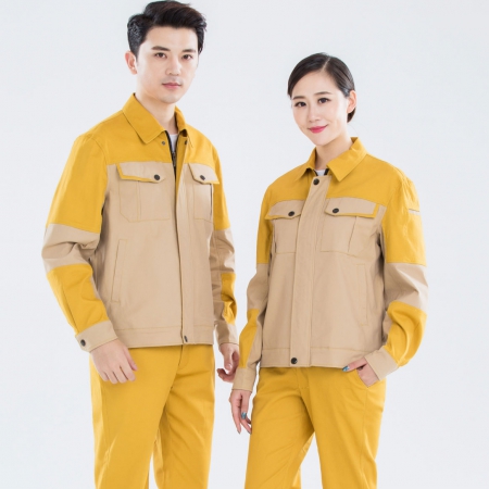 春秋工作服驼色拼黄色