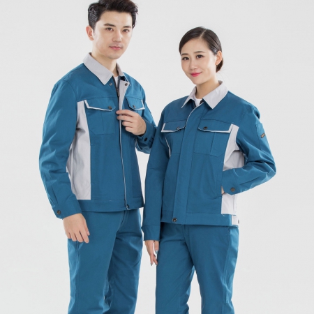 湖蓝拼浅灰秋季工作服