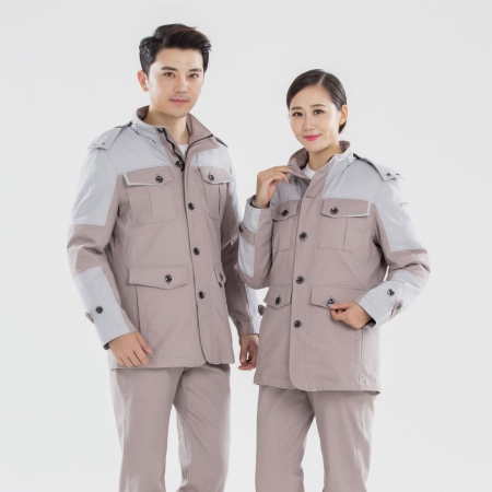 新款冬季工作服驼色拼浅灰