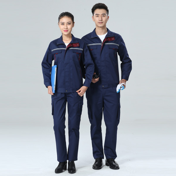 带反光条长袖深蓝色春秋工作服