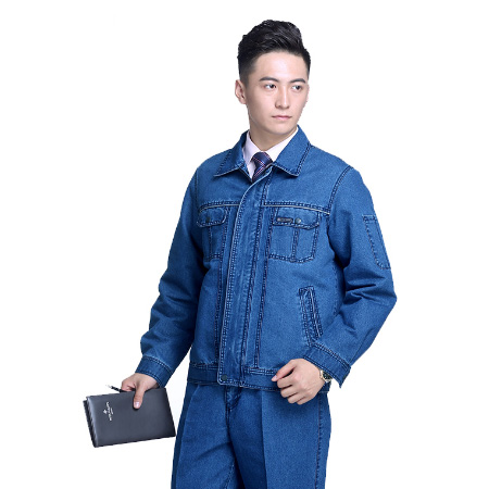 蓝色牛仔反光工作服